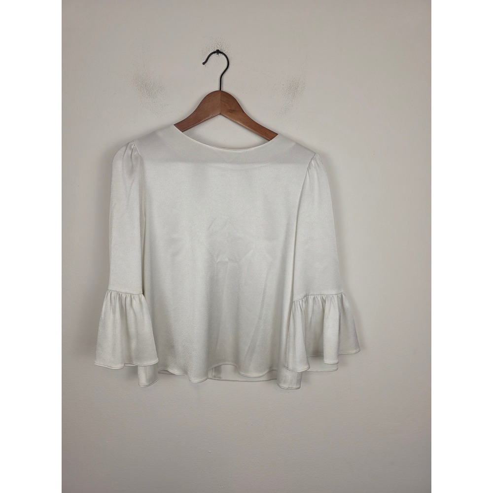 Alice‎ + Olivia Off White Satin Ruffle Bell Sleeve Blouse CC811205015 Size M